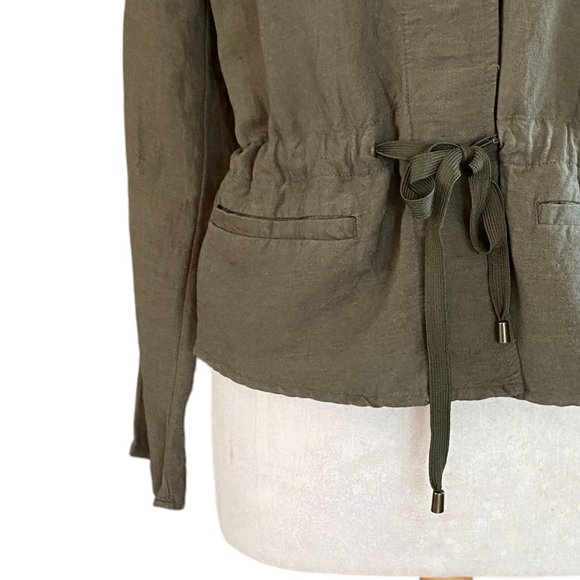 Who What Wear Linen Blend Olive Army Green Utility Cargo Cinch Beachy Jacket-S - Picture 6 of 13